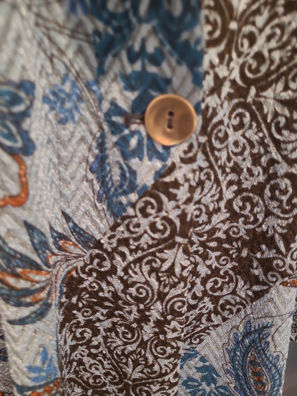 Susan Graver Blue Multi-Pattern Long Trench Coat - Picture 4 of 12